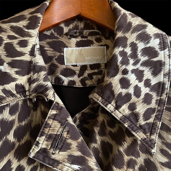 Woman's Michael Kors Brown Double-Brested Coat Blazer Leopard Animal Print Sz. M - Picture 1 of 4
